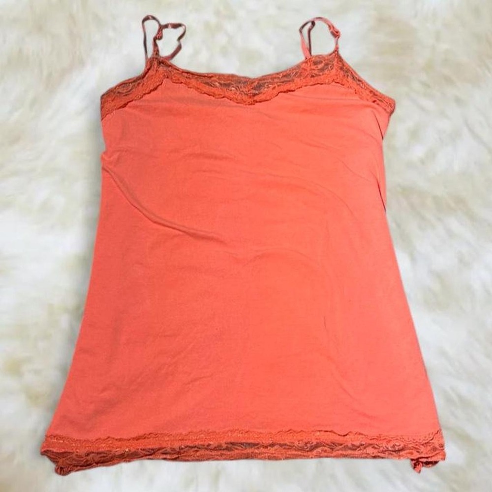 JW Woman Y2K Coral Orange Lace Trim Cami Tank Top Medium Vintage 90s Coquette